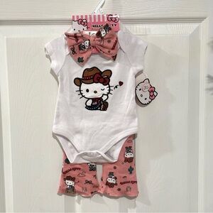 HELLO KITTY Cowgirl 3 Piece Set White Pink Western SIZE 3M NEW